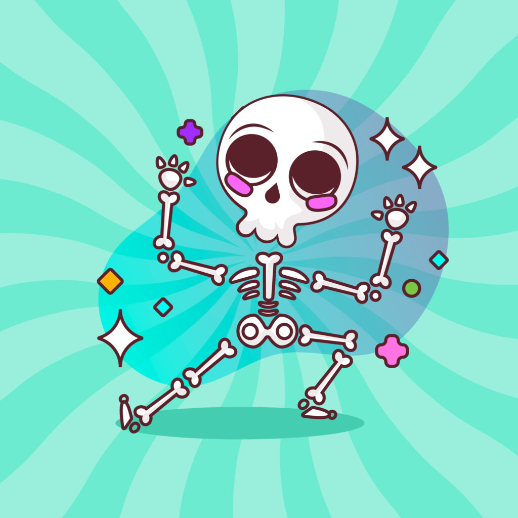 An image showing a cartoon skeleton in a "look at me" type glamorous pose